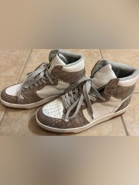 ShuShop White and Taupe High-Top Sneakers